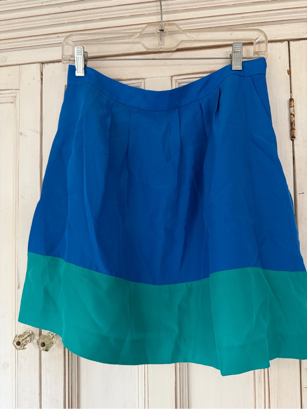 Gorgeous J. Crew Blue and Teal Colorblock Skater Skirt,Fully lined, side pockets